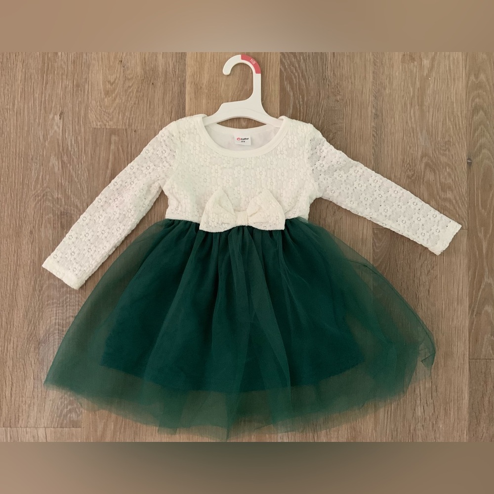 PatPat Girl’s Size 2 Yrs White and Green Formal Tutu Dress With White Bow